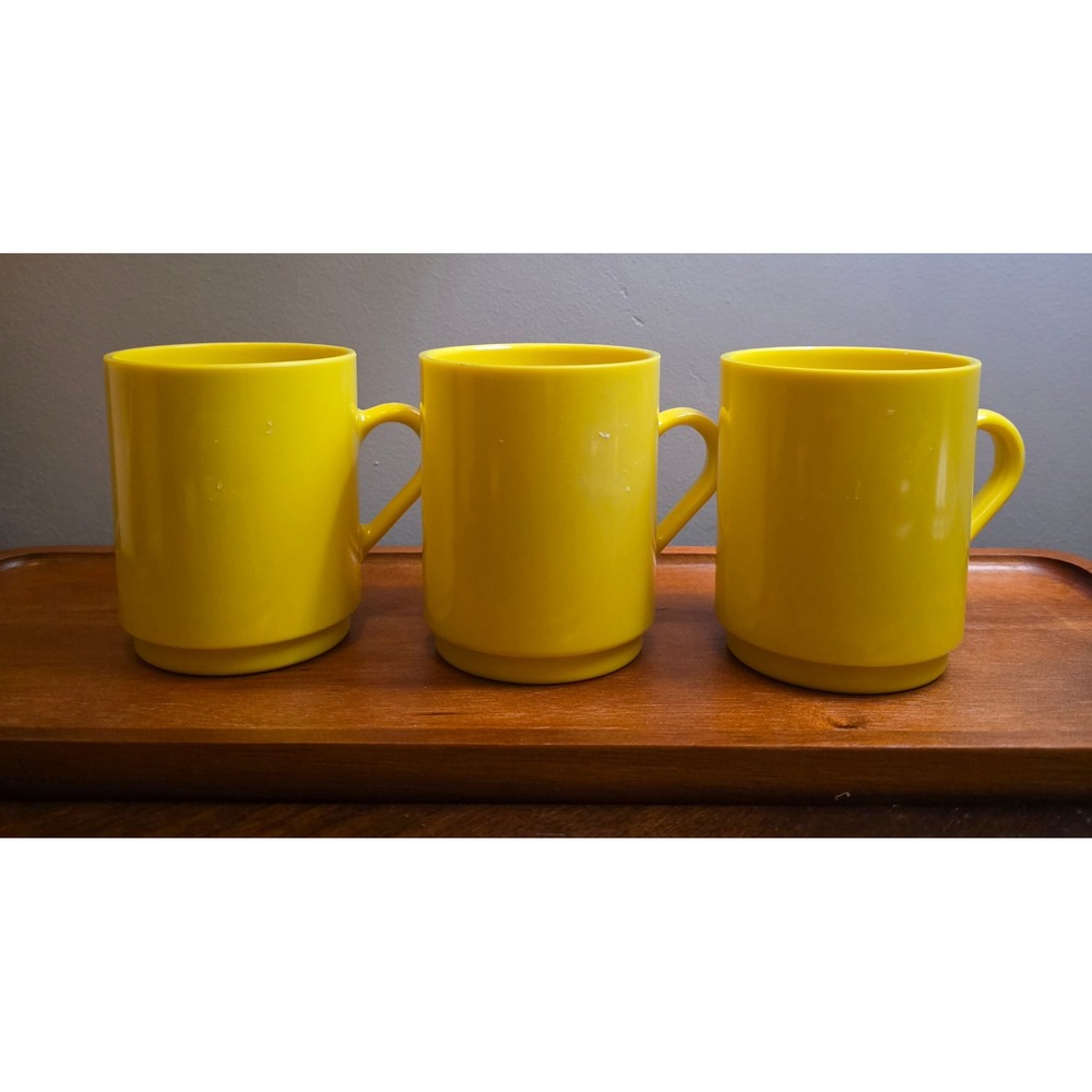 Vintage Heller Max Klein Yellow Plastic Mugs Massimo Vignelli Set of 3 MCM